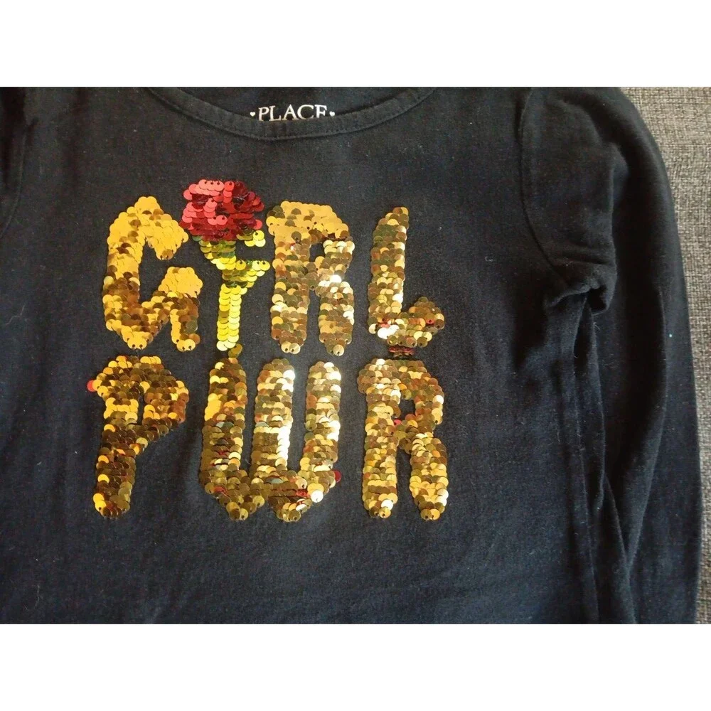 Childrens Place Shirt Size 4T Girls Black Flip Sequence Girl Pwr Long Sleeve